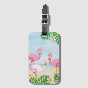 PinksFlamingos på stranden Bagagebricka