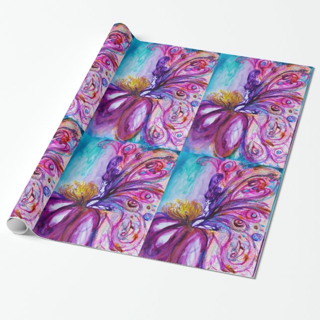 PINKT, GULDGLITTRANDE FLÄCKFULLT SÖT FLORFAE PRESENTPAPPER (Utrullad)