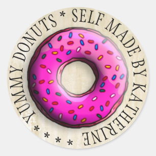 Pinky Donut med färgstarka sprinkler + dina idéer Runt Klistermärke