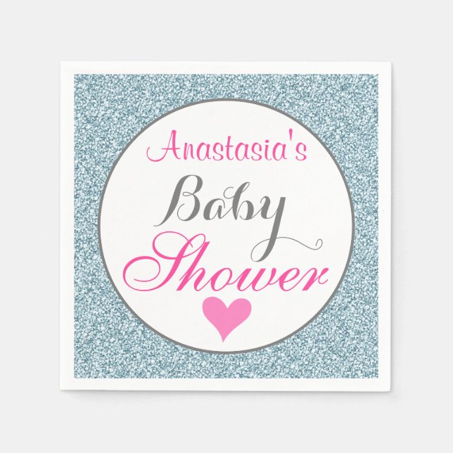 Pinky Glam Rosa Ljus Himmelblå Glitter Bebisens Da Pappersservett (Framsidan)