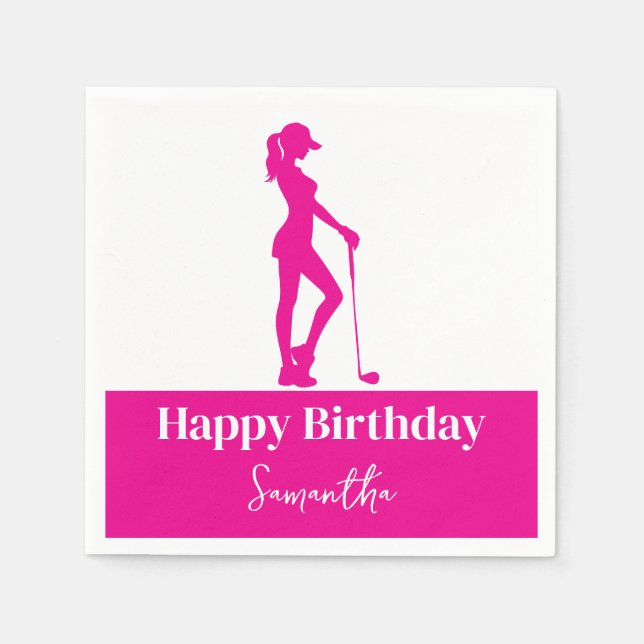 Pinky Golf Girl Birthday Monogram Pappersservett (Framsidan)