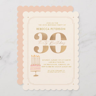 Pinky Guld 30års födelsedag Cake Party Inbjudningar