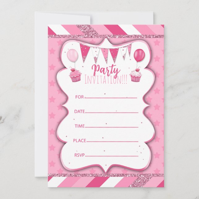 Pinky Party-inbjudan till skriva för hand till fli Inbjudningar (Framsida)