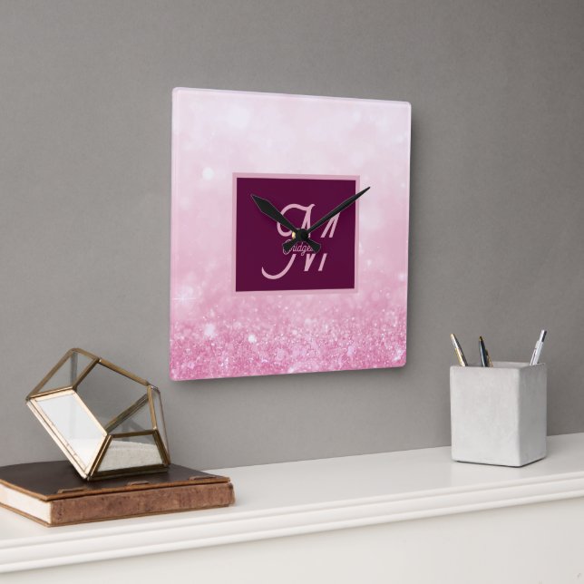 Pinky Pink Feminina Glitter Abstract gradient Fyrkantig Klocka (Kontor)