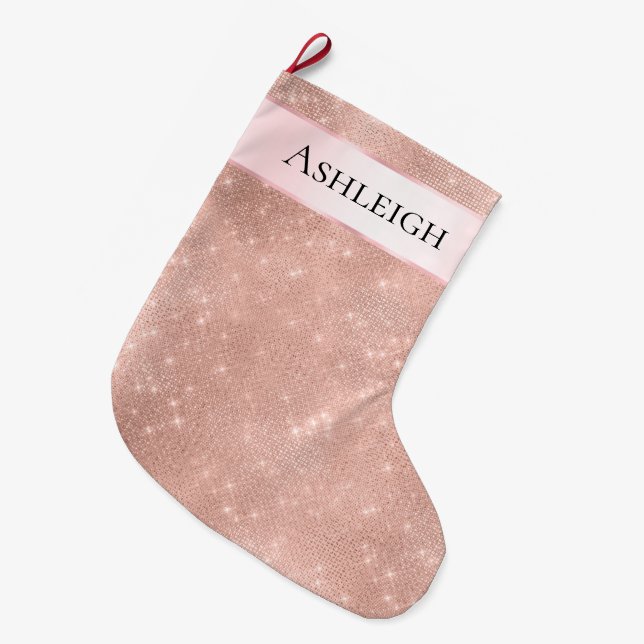 Pinky Pink Pärl Rosa Guld Glam Stor Julstrumpa (Framsidan (Hängande))