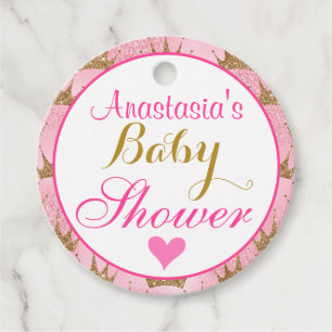 Pinky Prinsessa Rosa och Guld Glitter Baby Shower Gåvor Etiketter