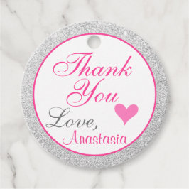 Pinky Prinsessa Rosa och Silver Glitter Tack Gåvor Etiketter