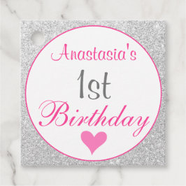 Pinky Prinsessa Rosa & Silver Glitter 1-årsdag Gåvor Etiketter