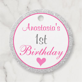 Pinky Prinsessa Rosa & Silver Glitter 1-årsdag Gåvor Etiketter