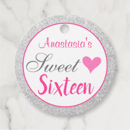 Pinky Prinsessa Rosa & Silver Glitter Sweet Sixtee Gåvor Etiketter