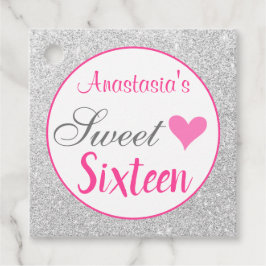 Pinky Prinsessa Rosa & Silver Glitter Sweet Sixtee Gåvor Etiketter