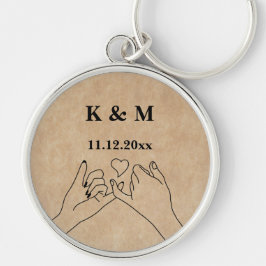 Pinky Promise-Anpassningsbar: Monogram och datum Rund Silverfärgad Nyckelring