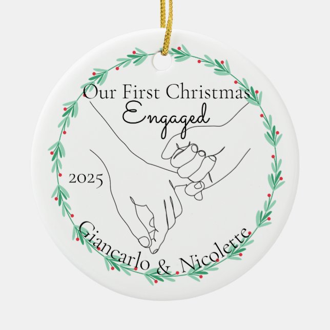 Pinky Promise First Christmas Engaged Julgransprydnad Keramik (Framsidan)
