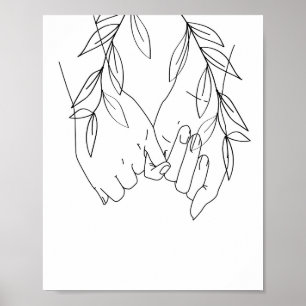 Pinky Promise Line Art med Löv Poster