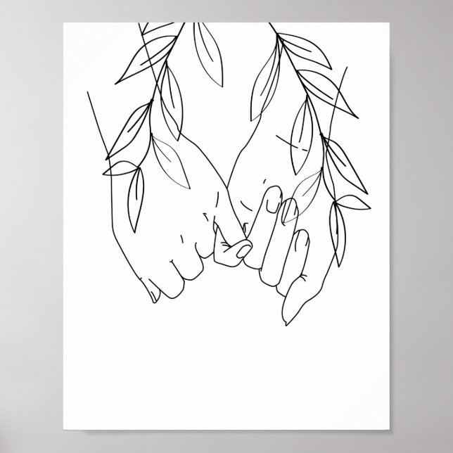 Pinky Promise Line Art med Löv Poster (Framsidan)