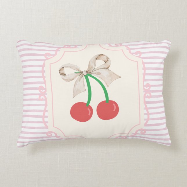 Pinky retro Sweet Cherries with bow Retro rand Prydnadskudde (Framsidan)