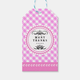Pinky Rosa Gingham Gift Märkre Presentetikett