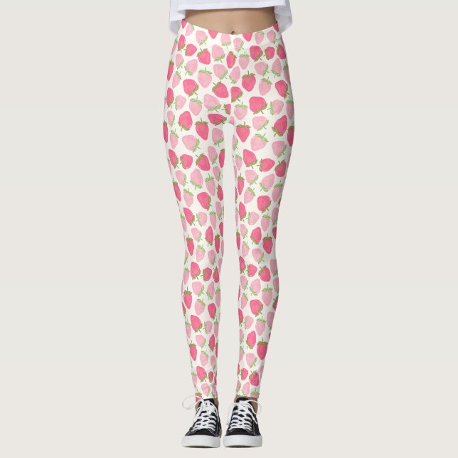 Pinky Rosa Jordgubbe Söt och Fruktig  Leggings (Framsida)