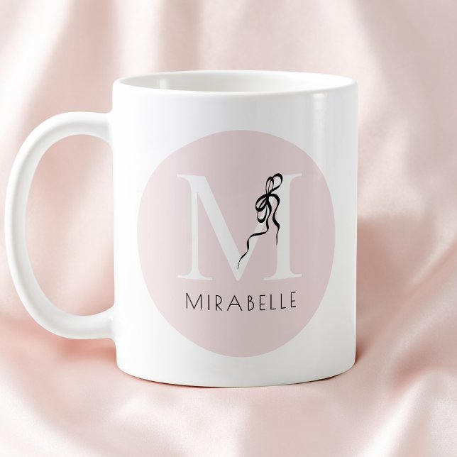 Pinkyfika Rosa Elegant Svart Slinga Initial Söt Mo Kaffemugg (Girly Pink Elegant Black Bow Initial Cute Monogram Coffee Mug)