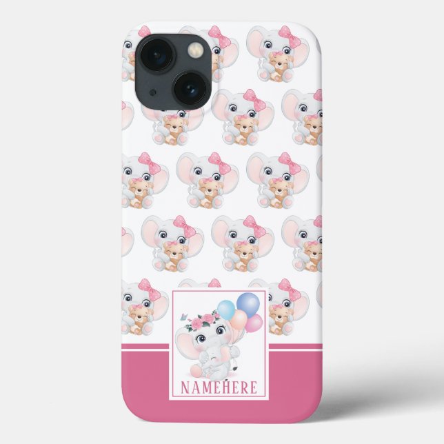 Pinkyfikat rosa elefant med rosett och ballongmöns (Baksida)