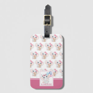 Pinkyfikat rosa elefant med rosett och ballongmöns bagagebricka
