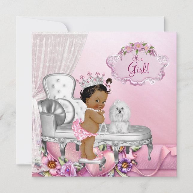 Pinkyflicka Stol Prinsessa Baby Shower Inbjudningar (Framsida)