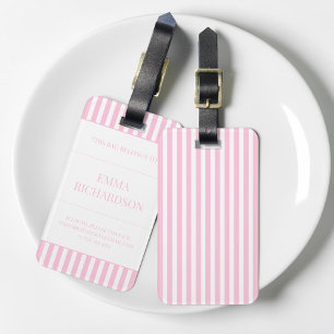 Pinkyrosa Randig Personlig Namn Preppy Resa Bagagebricka