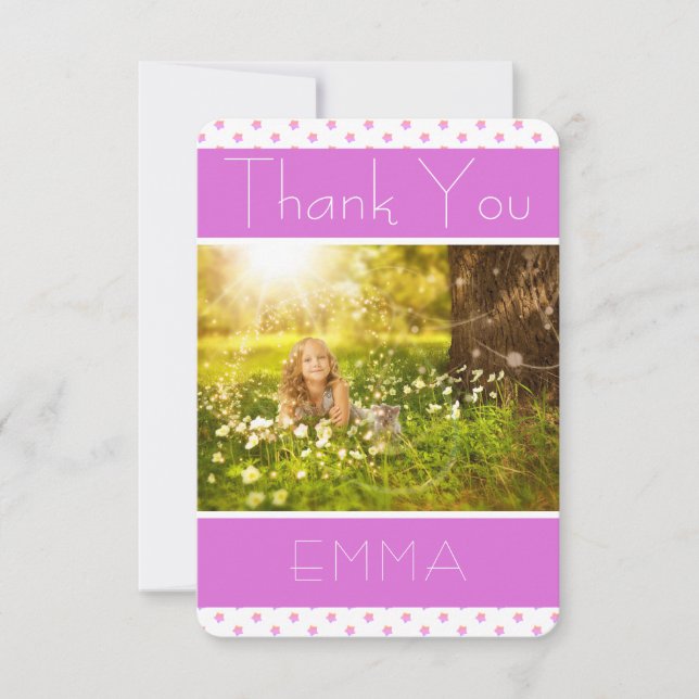 Pinkyrosa stjärnor tack födelsedags fotokort kort (Framsida)