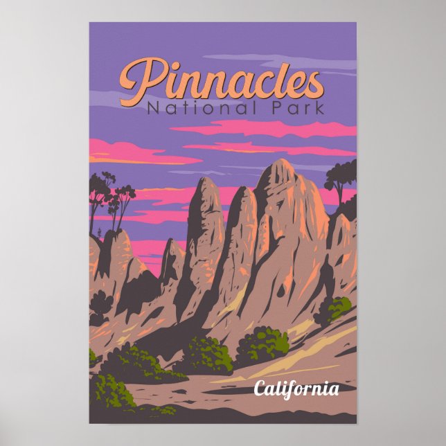 Pinnacles National Park Illustration Resa Konst Poster (Framsidan)