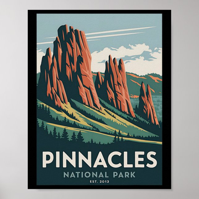 Pinnacles National Park Vintage Camping Vandring M Poster (Framsidan)