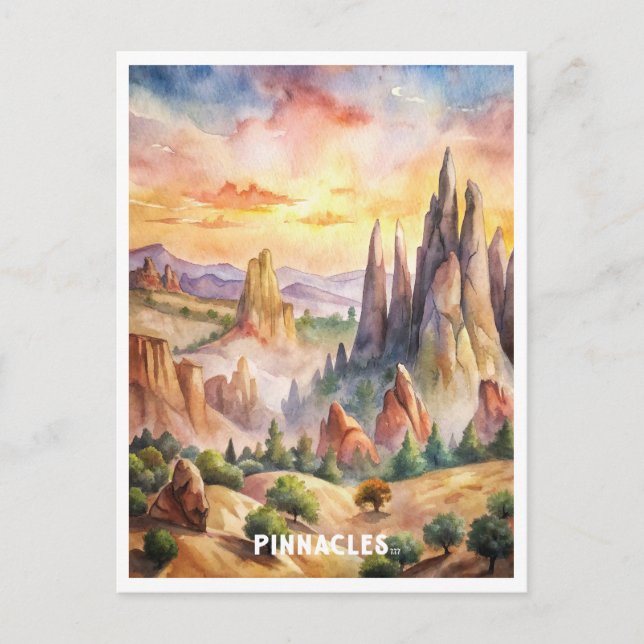 Pinnacles National Park Watercolor Painting Vykort (Framsida)