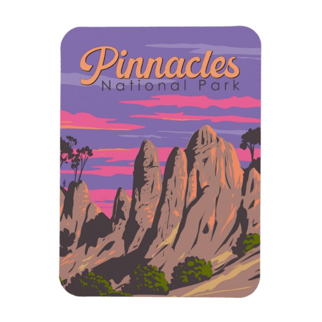 Pinnacles nationalpark Illustration Travel Art Magnet (Vertikal)