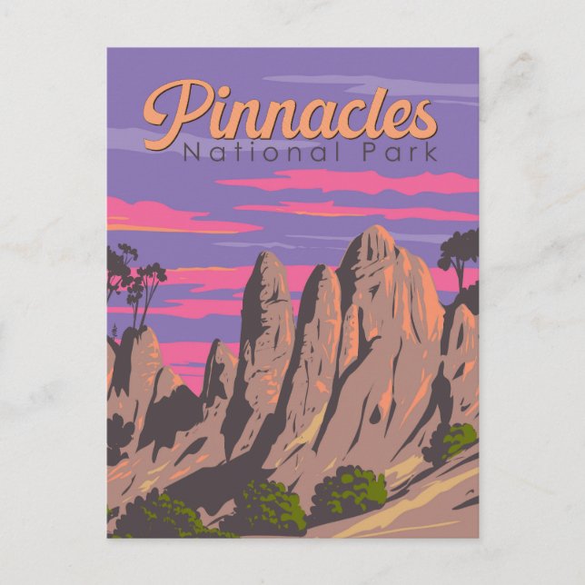 Pinnacles nationalpark Illustration Travel Art Vykort (Framsida)