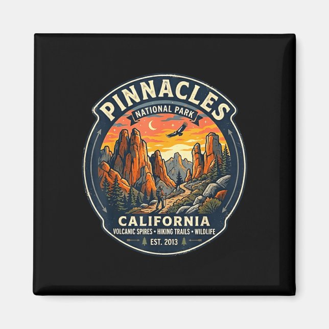 Pinnacles nationalpark Kalifornien retro vandring Magnet (Framsidan)