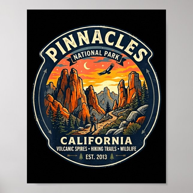 Pinnacles nationalpark Kalifornien retro vandring Poster (Framsidan)