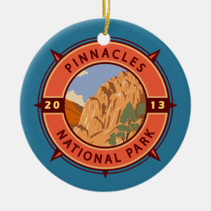 Pinnacles nationalpark Retro Compass Emblem Julgransprydnad Keramik
