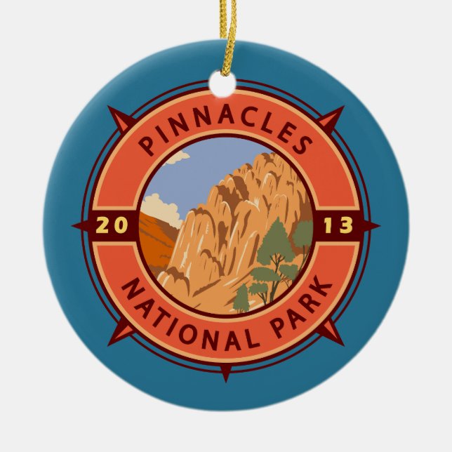 Pinnacles nationalpark Retro Compass Emblem Julgransprydnad Keramik (Framsidan)
