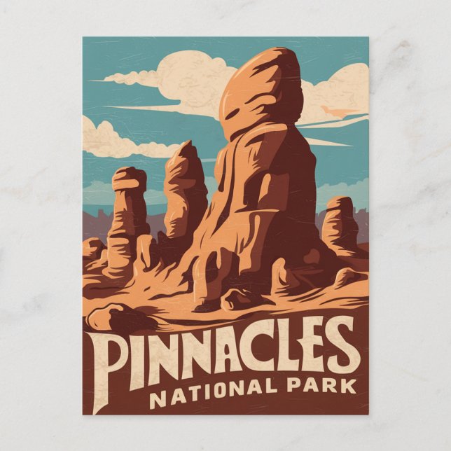 Pinnacles nationalpark Retro Travel Art Helg Vykort (Framsida)