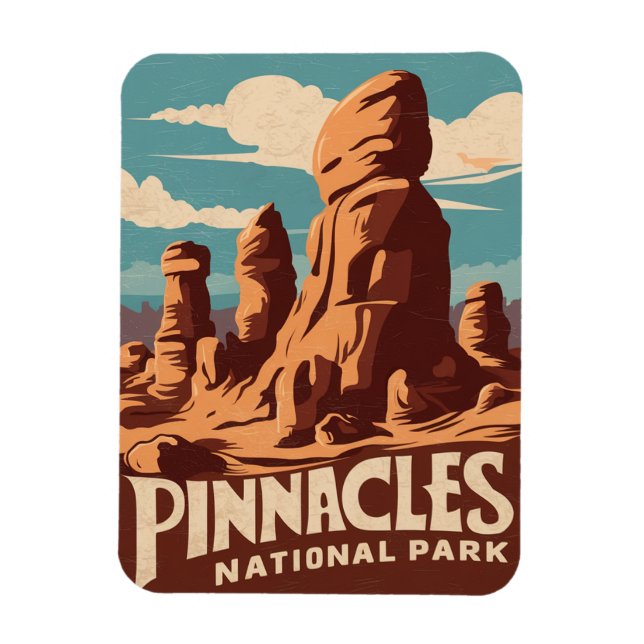 Pinnacles nationalpark Retro Travel Art Magnet (Vertikal)