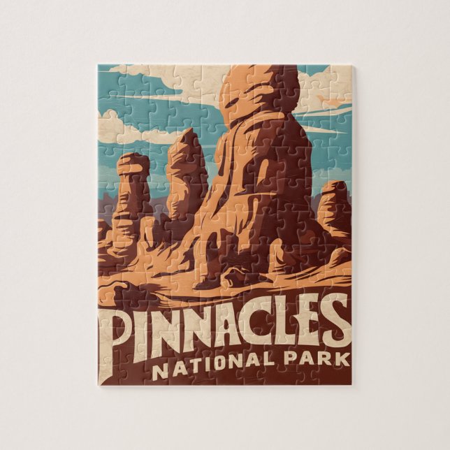 Pinnacles nationalpark Retro Travel Art Pussel (Vertikal)