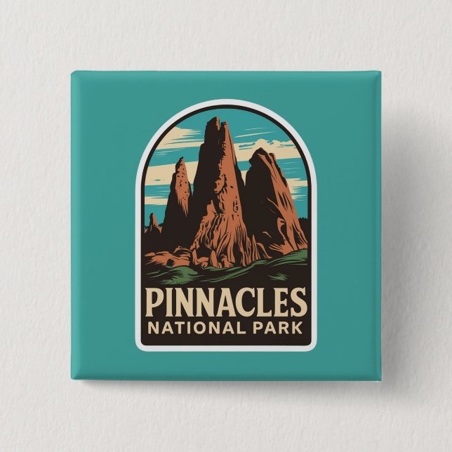 Pinnacles nationalpark Travel Emblem Knapp (Framsida)