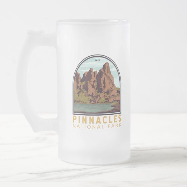 Pinnacles nationalparkens Vintage Emblem Frostat Ölglas (Vänster)