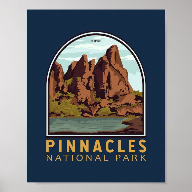 Pinnacles nationalparkens Vintage Emblem Poster (Framsidan)