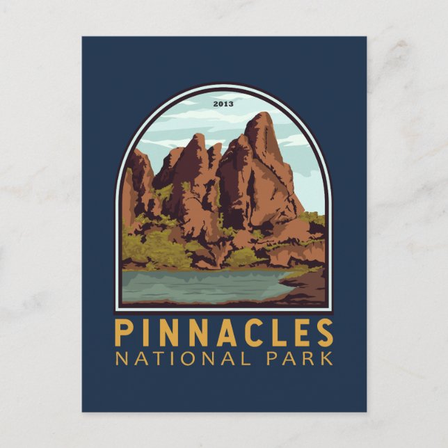 Pinnacles nationalparkens Vintage Emblem Vykort (Framsida)
