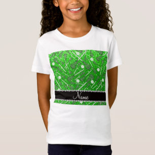 Pinnar för lacrosse för glitter för grönt för tee shirt