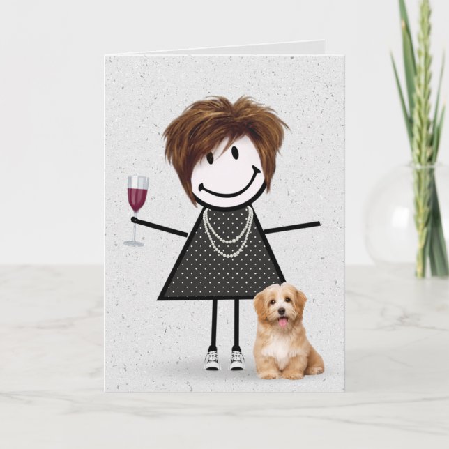 Pinnefigur Födelsedagsflicka med hund Kort (Framsida)