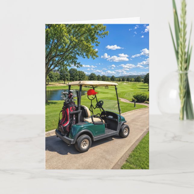 Pinnefigur Golfare i en Golfkärra Kort (Framsida)