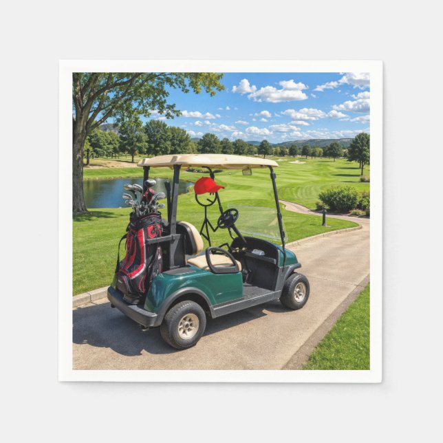 Pinnefigur Golfare i en Golfkärra Pappersservett (Framsidan)
