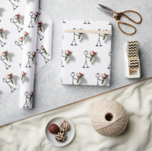 Pinnefigur med rosbukett presentpapper