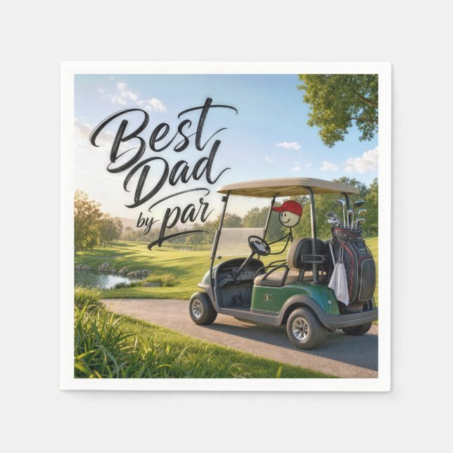 Pinnefigur Pappa Golfare i en Golfkärra Pappersservett (Framsidan)
